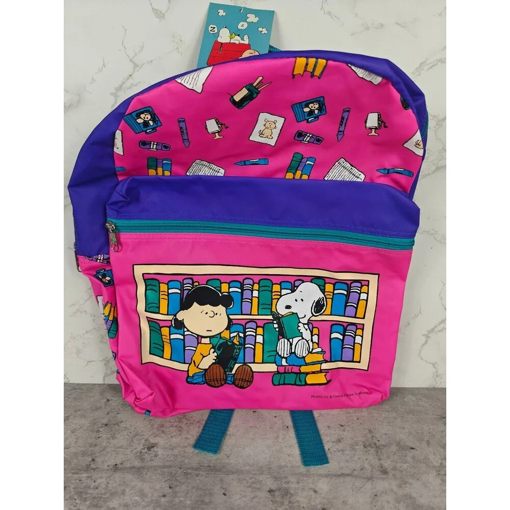 Vintage 1999 Snoopy Peanuts Kids Backpack NWT Snoopy & Lucy Library Scene School